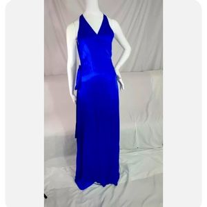 Diane von Furstenberg 100% silk electric blue maxi wrap dress